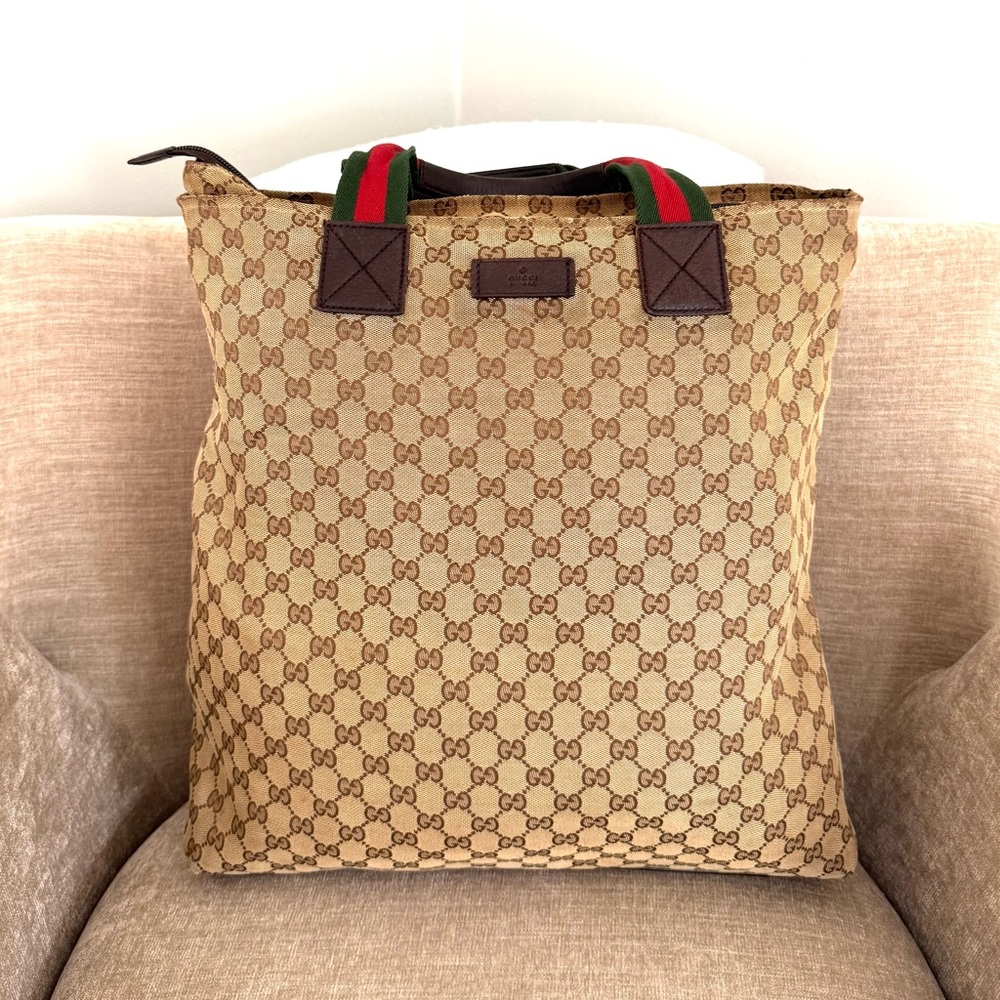 Authentic Gucci Sherry Line Tote Bag Shopper brown monogram canvas large - Picture 2 of 16